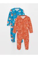 LC Waikiki 2-Pack V Neck Long Sleeve Printed Baby Boy Rompers