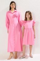 Trendyol Pink Flower Detail Buttoned Woven Mother Daughter Shirt Dress