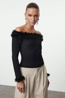 Trendyol Black Carmen Collar Otrish Detailed Knitted Blouse