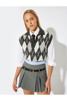 Koton Sleeveless Sweater Polo Neck Geometric Patterned