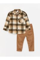 LC Waikiki Long Sleeve Plaid Patterned Baby Boy Shirt and Trousers 2-Pack