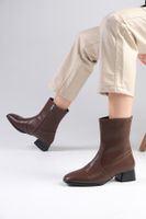 Mio Gusto Callie Brown Thin Fur Lined Side Zip Blunt Toe Women's Heeled Boots