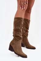 Boto Dámské kozačky s našitou horní částí na podpatku zateplené zelené Paelina