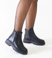 Gemre Black ankle boots with a decorative charm on a platform eco-leather Melane