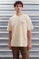 GRIMELANGE Darell Men's Oversize Fit 100% Cotton Thick Textured Printed Beige T-shir