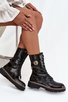 Boto Lakierowane Botki Workery Damskie Ze Złotym Detalem Ocieplane Czarne Dorialine