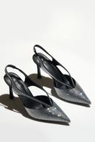 Estro: Czarne czółenka damskie typu slingback z kryształkami
