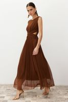 Trendyol Brown Window/Cut Out Detailed Knitted Tulle Dress