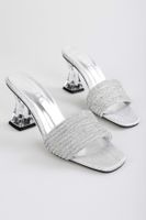 Shoeberry Women's Wiz Silver Plated Stone Heeled Slippers