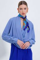 Bigdart Women's Blue Double Breasted Collar Flowing Satin Blouse 0492