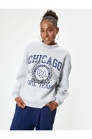 Koton Oversize Sweatshirt College Printed Crew Neck Ribbed