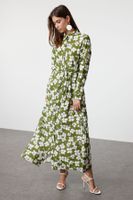 Trendyol Green Floral Patterned Belted Woven Dress