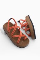 Marjin Women's Cork Sole Patterned Cotton Rope Cross Band Daily Sandals Hista Orange