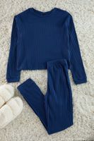 Trendyol Navy Blue Soft Touch Ribbed Knitted Pajama Set