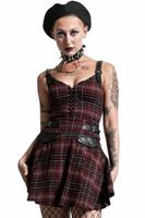 Damenkleid KILLSTAR - Distortion Plissee - BLOOD TARTAN XS