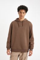 DEFACTO Brown Relax Fit Hooded Printed Sweatshirt