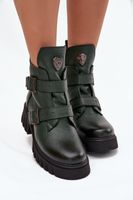 Bőr szigetelt női csizmák csattokkal és díszítő részlettel Zazoo