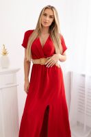 Kesi Włoski Long dress with a decorative belt burgundy