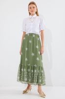 Bigdart 8010 Patterned Chiffon Skirt - Khaki