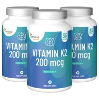 3er-Pack: Vitamin K2 200 μg MK-7 (K2VITAL Delta) hochdosiert und 99.8% rein. 90 Kapseln. Vegan, GVO-frei, ohne künstliche Zusätze. Essentials Sensilab