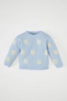 DEFACTO Baby Girl Blue Crew Neck Floral Knitwear Sweater