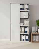 Kancelářská kovová skříň s posuvnými dveřmi na klíč Toronto Grey