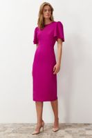 Trendyol Fuchsia A-Line Midi Pencil Skirt Woven Dress with Pleat Detail on the Sleeve