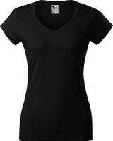 MALFINI® Dámské vypasované bavlněné slim-fit tričko do véčka Barva: Černá, Velikost: L