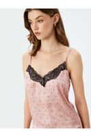 Koton Lace Detailed Strapless V Neck Polka Dot Satin Pajama Top