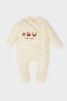 DEFACTO Baby Boy Newborn Christmas Themed Long Sleeve Velvet Jumpsuit with Snaps