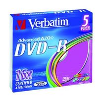 Verbatim DVD-R, Colour, 43557, 4.7GB, 16x, slim box, 5-pack, bez možnosti potisku, 12cm, pro archivaci dat