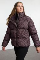 Trendyol Multi-Colored Brown Leopard Patterned Oversize Puffer Jacket