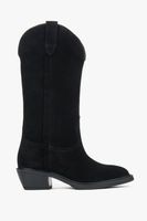 Estro: Czarne wysokie kowbojki damskie z włoskiego weluru naturalnego Premium