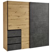 Carryhome SKRIŇA S POS. DVER. – HOR.VED, tmavosivá, dub artisan, 170/200/61 cm