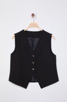 Trendyol Black Fitted Crop Heart Button Vest