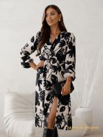 Resti Apollonia Midi Beige Dress with Long Sleeves and Floral Pattern