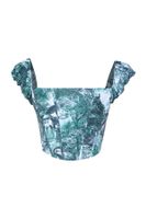 Trendyol Green-Multicolored Crop Lined Corset Detailed Floral Patterned Woven Poplin Bustier