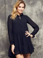 Cocomore Boutiqe dress with stand-up collar and ruffles black