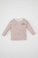 DEFACTO Baby Girl Crew Neck Striped Printed Combed Cotton Long Sleeve T-Shirt