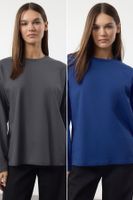 Trendyol Anthracite-Sax 2-Pack 100% Jersey Oversize/Wide Cut Knitted T-Shirt