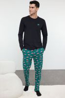 Trendyol Men's Black Regular Fit Car Printed Knitted 100% Cotton Pajama Set