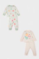 DEFACTO Baby Girl 4-Piece Pajama Set Fruit Patterned Combed Cotton Long Sleeve Top Long Bottom