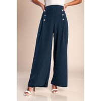 Elegante Lange Hose Mit Knöpfen, Dunkelblau