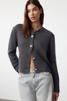 Trendyol Anthracite Basic Jacket Look Knitted Cardigan