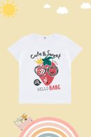 Trendyol White Girl Strawberry Patterned Crew Neck Cotton Knitted Short Sleeve T-Shirt