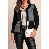 Button-Down-Strickjacke, Grau/Schwarz/Weiß