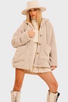 Trend Alaçatı Stili Women's Beige Double Pocket Button Front Unlined Oversize Plush Jacket