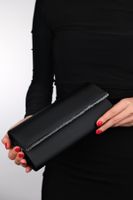 LuviShoes MARIA Black Satin Platinum Stone Women's Evening Dress Bag