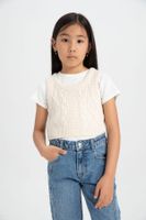 DEFACTO Girl's Knitted Patterned Crop Sweater