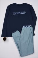 Trendyol Men's Navy Blue Regular Fit Rubber Detailed Printed Knitted Pajama Set